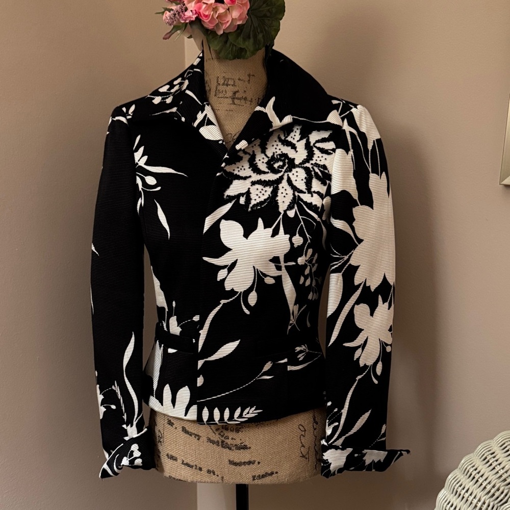 Ellen Tracey Floral Beaded Black and White Women's Jacket